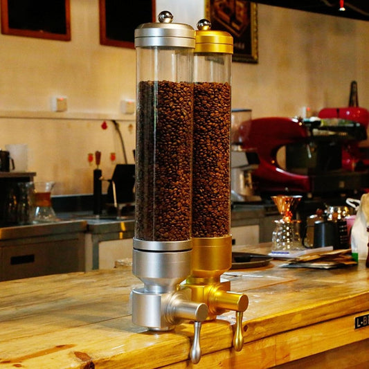 Wall-Mounted Acrylic Coffee Bean Dispenser, Screw Seal, Silver Commercial Coffee Canister