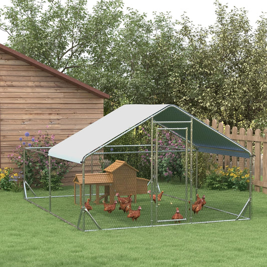 Large Metal Chicken Coop with UV Cover, 13.1'x9.8'x6.4' for Poultry & Small Animals