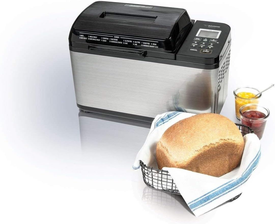 ZOJI BB-PDC20BA Home Bakery Virtuoso Plus Breadmaker, 2 lb. loaf of bread, Stainless Steel / Black