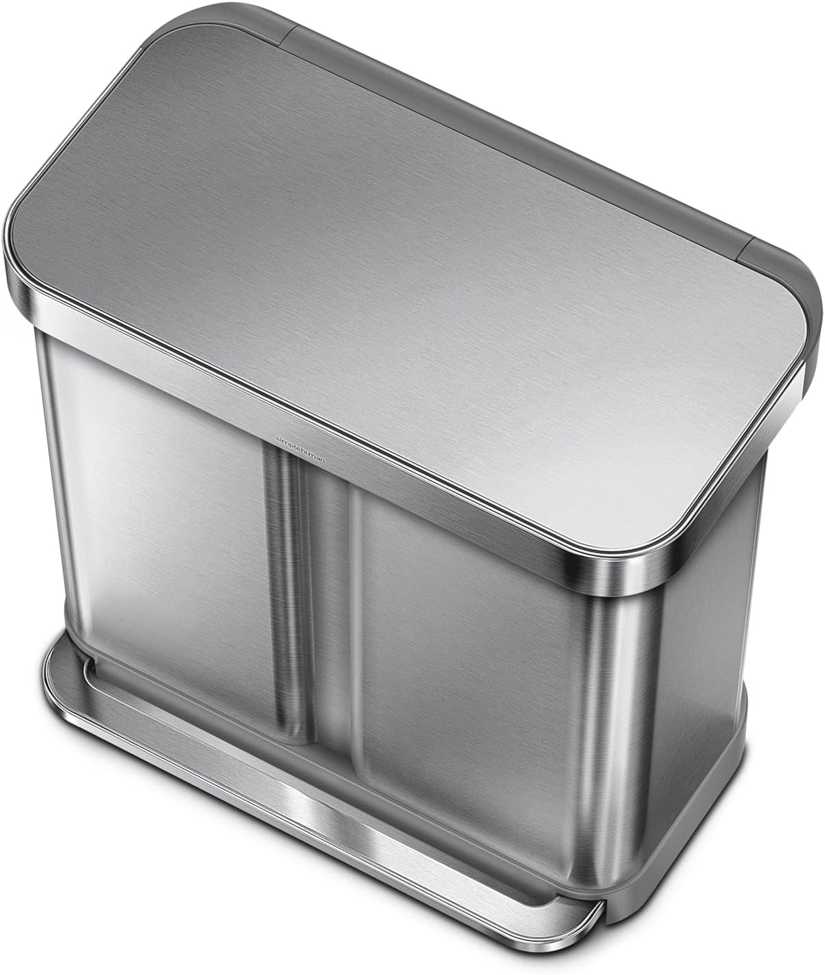 58L Brushed Stainless Steel Dual-Compartment Kitchen Recycling Bin with Soft-Close Lid