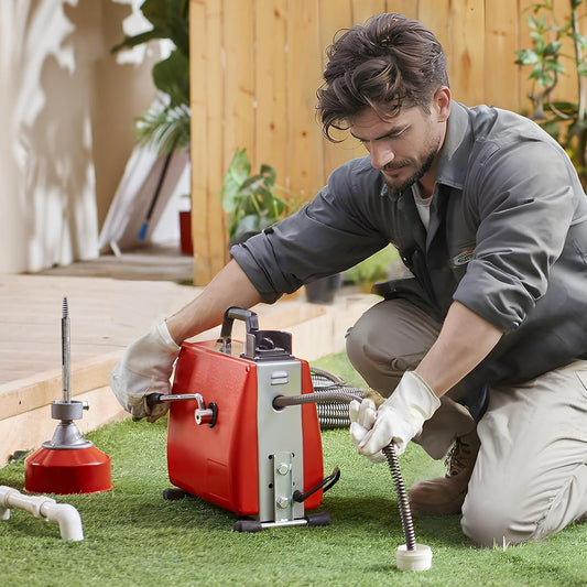 66FT x 5/8" Segmented Drain Cleaner 250W, Manual Feed, 7 Cutters & 2 Cables for 1.6"-4" Pipes