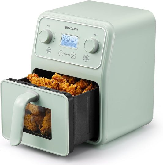 8-in-1 Retro Air Fryer Oven 4.2 Gallons, Visible Window, Vibration Alert, One-Touch Control & LCD Display, Light Green