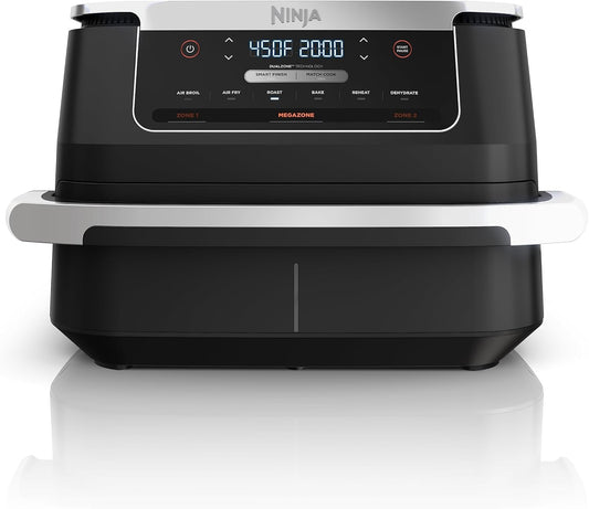 10Gal 6-in-1 Dual-Zone Smart Air Fryer Oven, 2�5Gal Independent Baskets, Smart Cooking Thermometer, Sync Cook, Air Fry/Bake/Roast/Dehydrate/Heat/Reheat, Gray