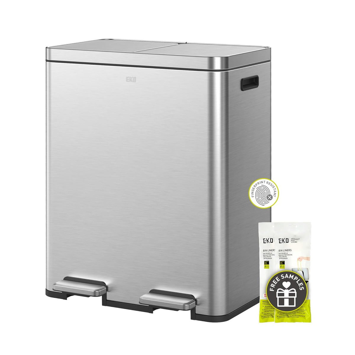 30L+30L Dual Stainless Steel Kitchen Recycling Bin, Foot Pedal, Slow Close, Fingerprint Resistant