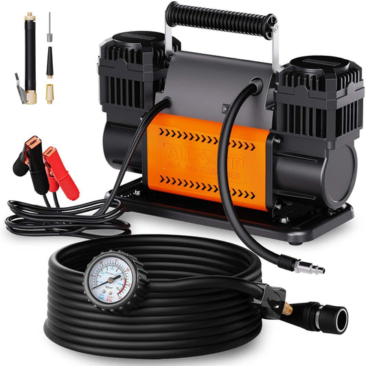 12V Portable Dual Cylinder Air Compressor Kit, 12.35CFM, Heavy-Duty 150PSI Max, Off-Road Tire Inflator for Trucks, 4WD & RVs