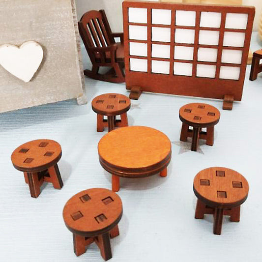 Mini wooden round stool decorative ornament