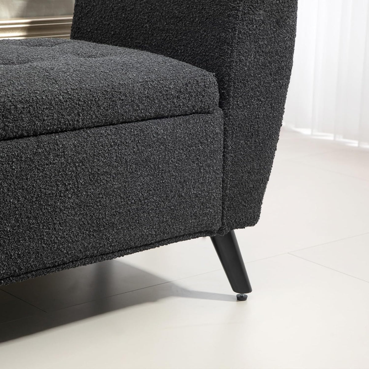 Modern Reclining Storage Bench with Armrests, Upholstered Accent Chair for Bedroom & Living Room (Cream)