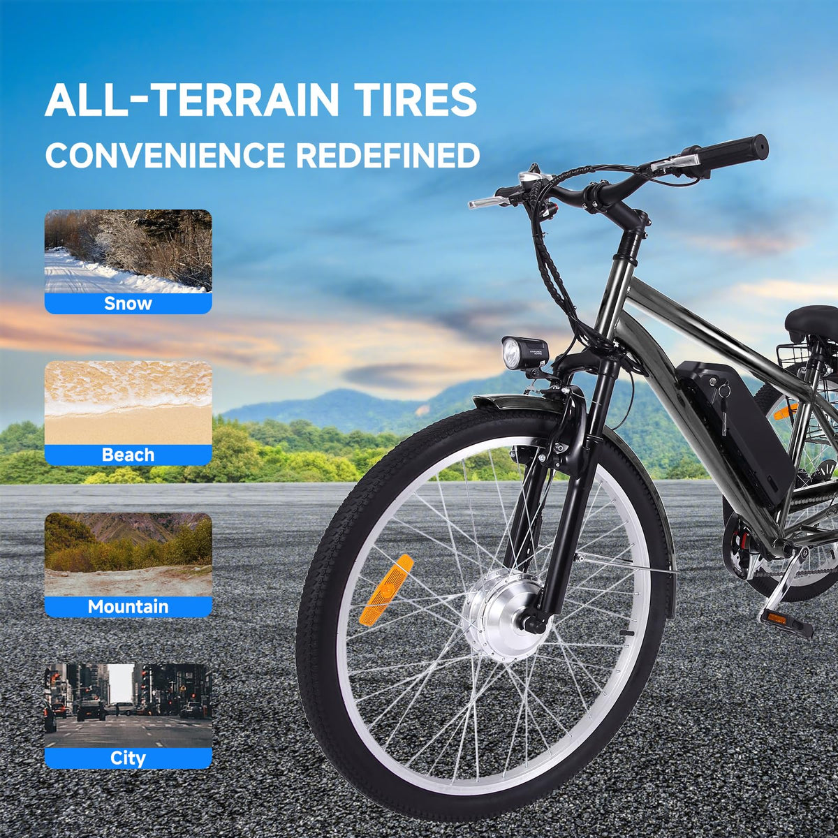 26 Inch Adult 3 Wheel Electric Tricycle with Basket, Fat Tires,7 Speeds,350W Powerful Motor, 36V 10Ah Removable Battery ���ゆ�� Dark Gray