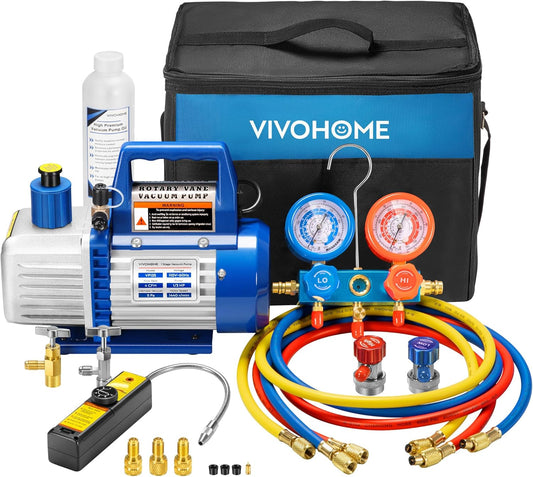 4 CFM 1/3 HP Single Stage HVAC Vacuum Pump & R134a Manifold Gauge Kit