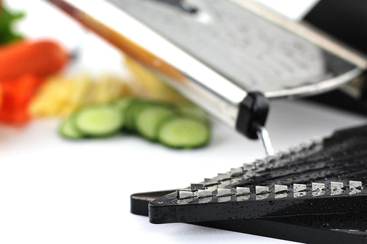Advanced V-Shaped Stainless Steel Food Slicer, 6 Blades & Accessories