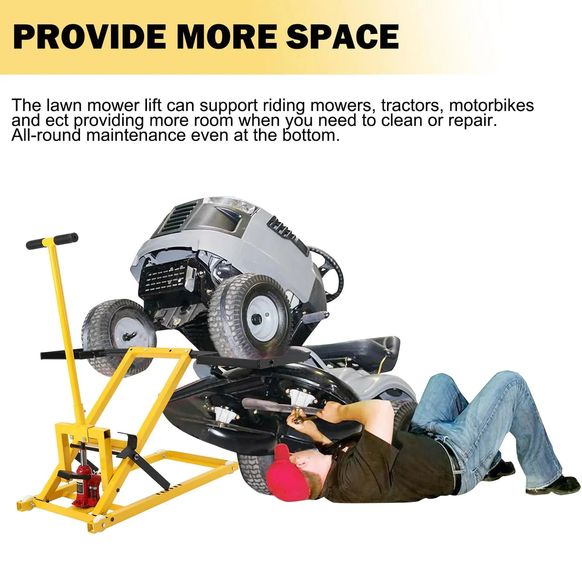 26 Inch Hydraulic Lawn Mower Lift, 500 LBS Capacity, Solid Steel, for Riding Mowers Tractors ATVs