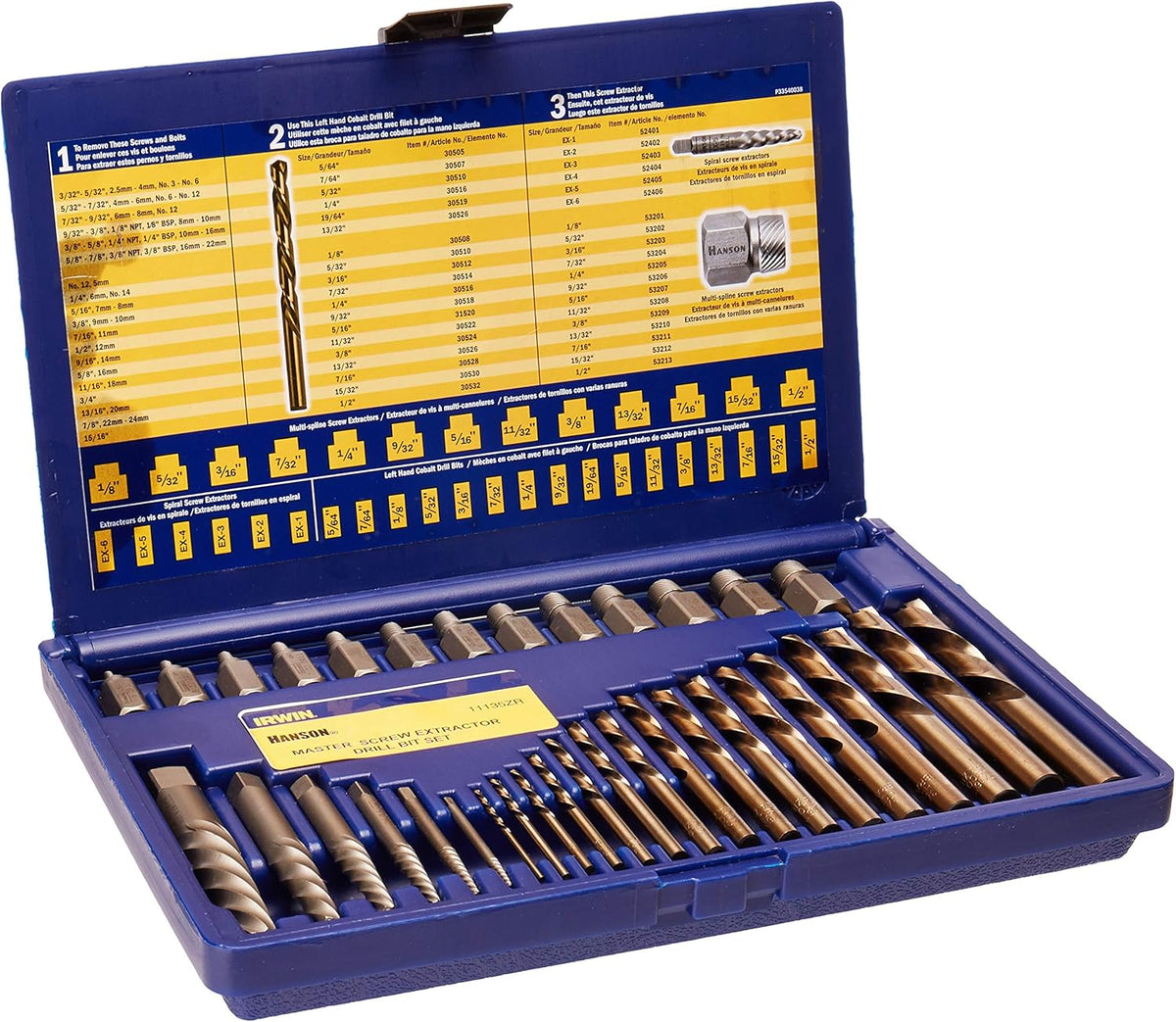 Screw extractor and drill bit set, 35 pieces per pack