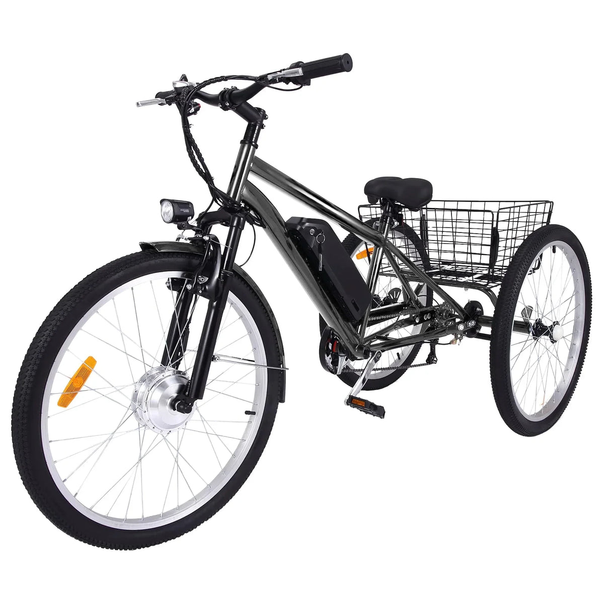 26 Inch Adult 3 Wheel Electric Tricycle with Basket, Fat Tires,7 Speeds,350W Powerful Motor, 36V 10Ah Removable Battery ���ゆ�� Dark Gray