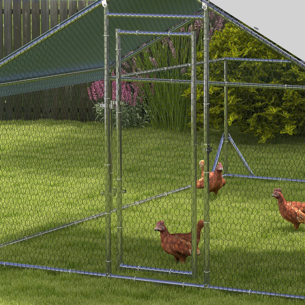 Large Metal Chicken Coop with UV Cover, 13.1'x9.8'x6.4' for Poultry & Small Animals