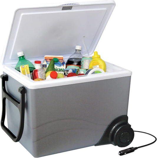 12V Portable Refrigerator 34L/36QT, Cooler & Warmer with Wheels, 12V DC Cord, Ice-Free Electric Cooling/Heating for Travel, Camping & Truck