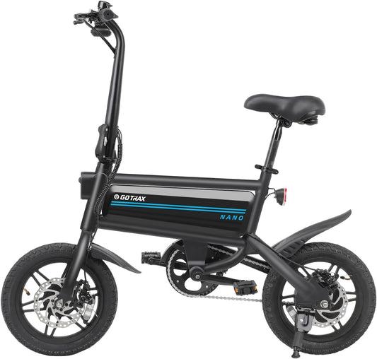Gotrax NANO 14" Folding Electric Bike, 350W, 41km Range, 25km/h, Adjustable Seat, Dual Fenders, Commuter E-Bike for Adults/Teens