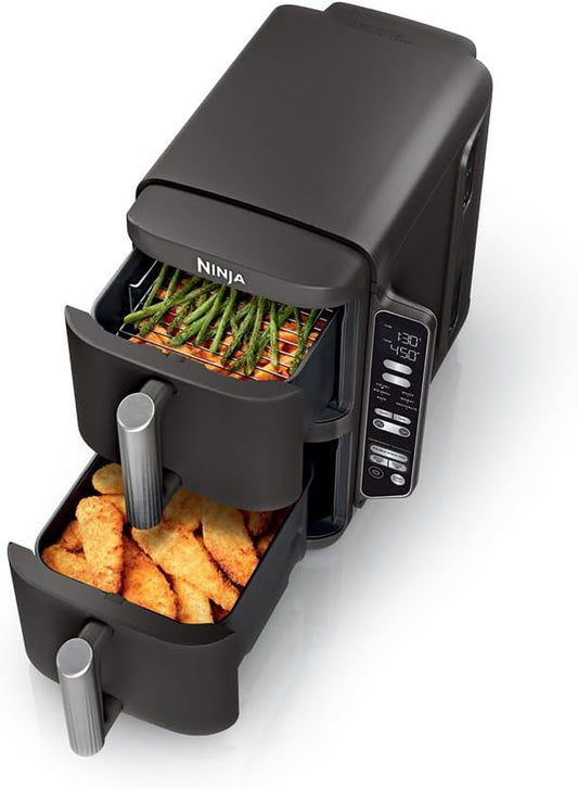 8L Double-Layer Dual-Basket Air Fryer, Space-Saving, Serves 6, Multifunctional for Baking & Dehydrating, Dishwasher-Safe Parts