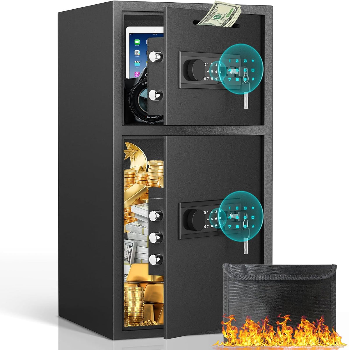 2.0 Biometric Security Safe, Fingerprint & Backlit Touch Keypad, Dual Alarm System, Silent Mode & LED Light
