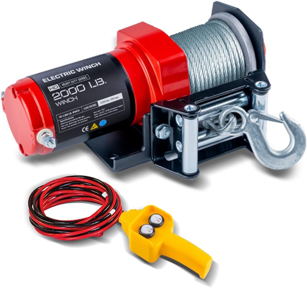 RUGCEL 12000lb 12V Waterproof Electric Winch Steel Rope with Roller Fairlead & Remote