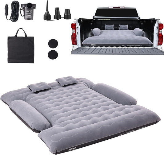 Full-Size Truck Bed Air Mattress 5.5–5.8ft, 12V Pump, 2 Pillows & Carry Bag