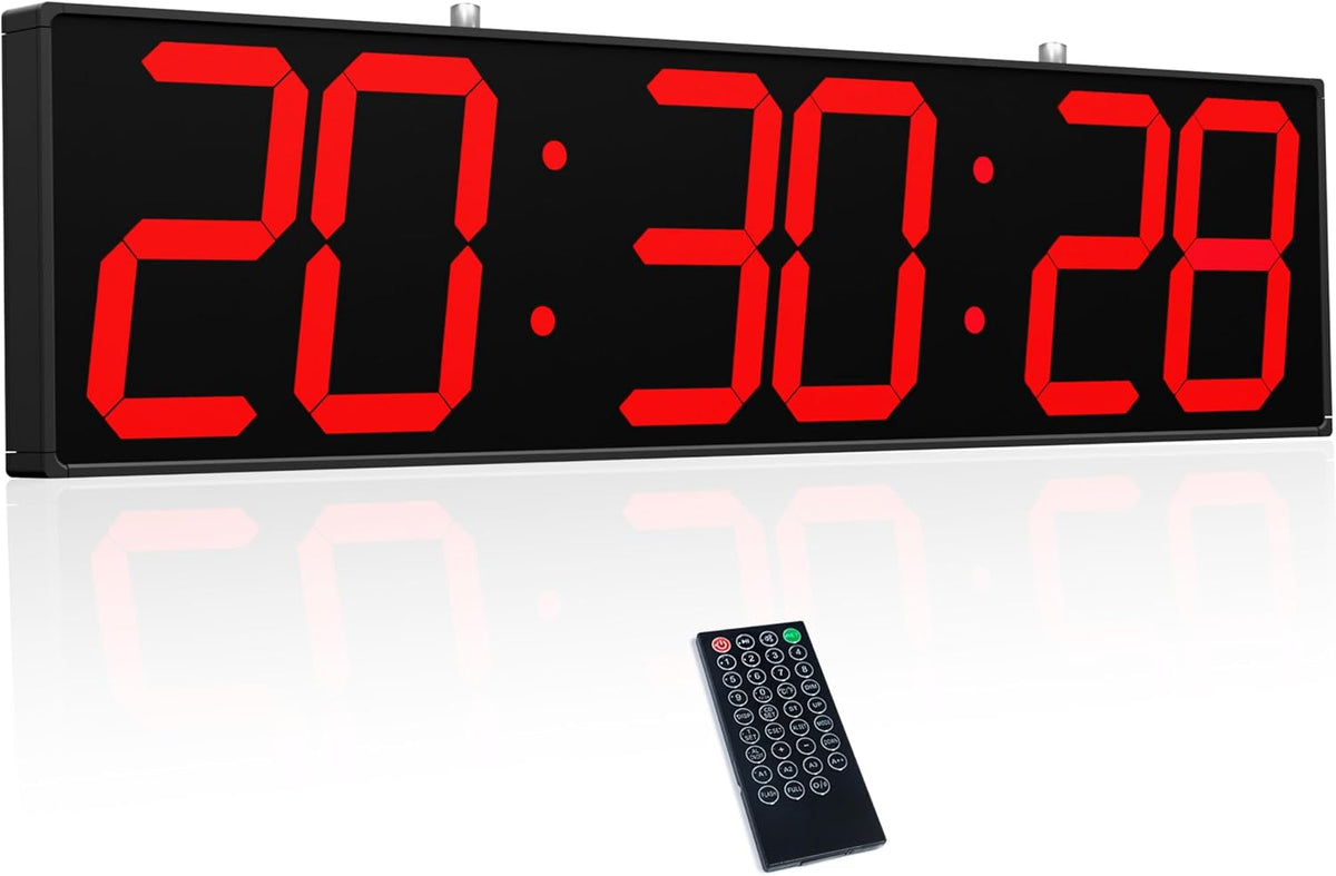 28.5" Double-Sided Digital Wall Clock �� LED Timer, Temp & Date (White Mocha)