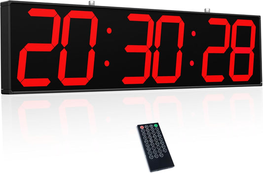 28.5" Double-Sided Digital Wall Clock �� LED Timer, Temp & Date (White Mocha)