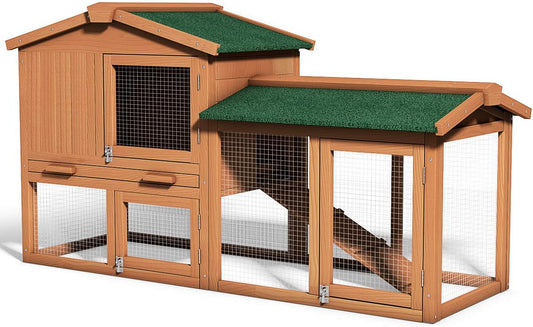 58" Wooden Chicken Coop with Nesting Box & Tray, Outdoor Rabbit Hutch (58x21x34)