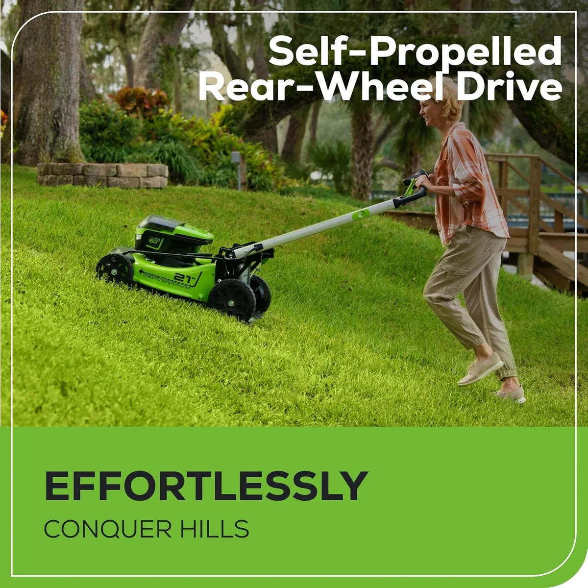 60V 21" Cordless Self-Propelled Lawn Mower, 2 x 4.0Ah Batteries & Dual Port Rapid Charger