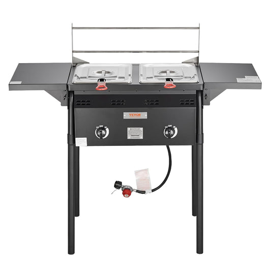Outdoor Dual Burner Propane Fryer, 16-Gallon Stainless Steel with Basket & Thermometer
