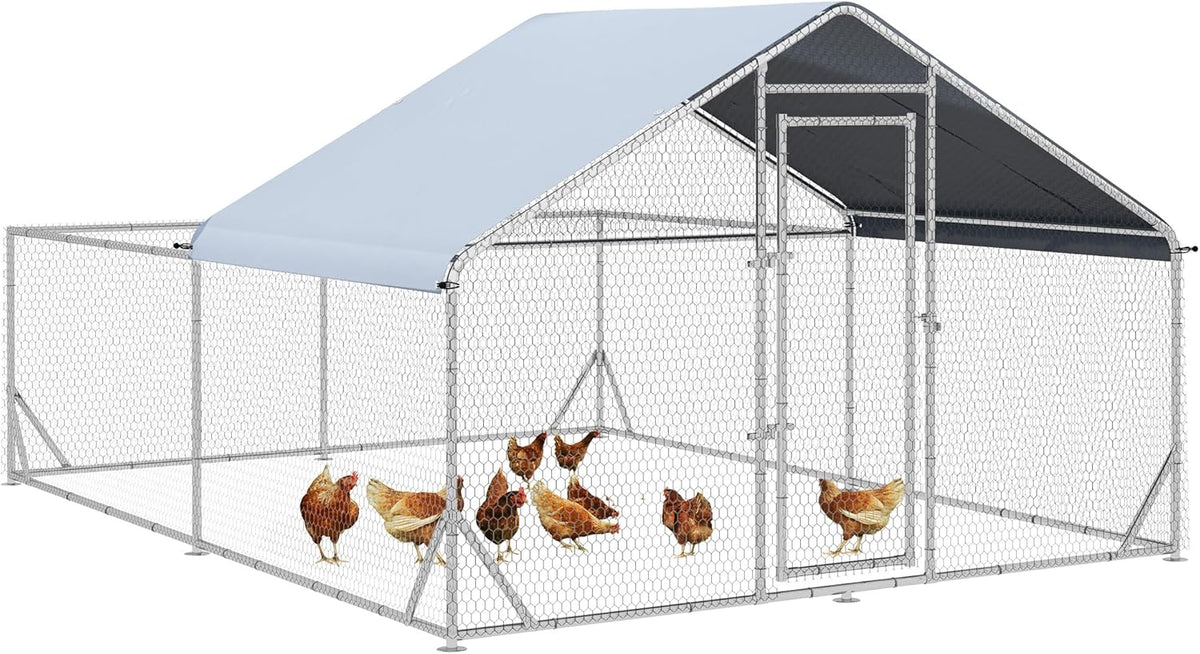 Large Metal Chicken Coop with UV Cover, 13.1'x9.8'x6.4' for Poultry & Small Animals