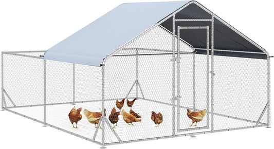 Large Metal Chicken Coop with UV Cover, 13.1'x9.8'x6.4' for Poultry & Small Animals