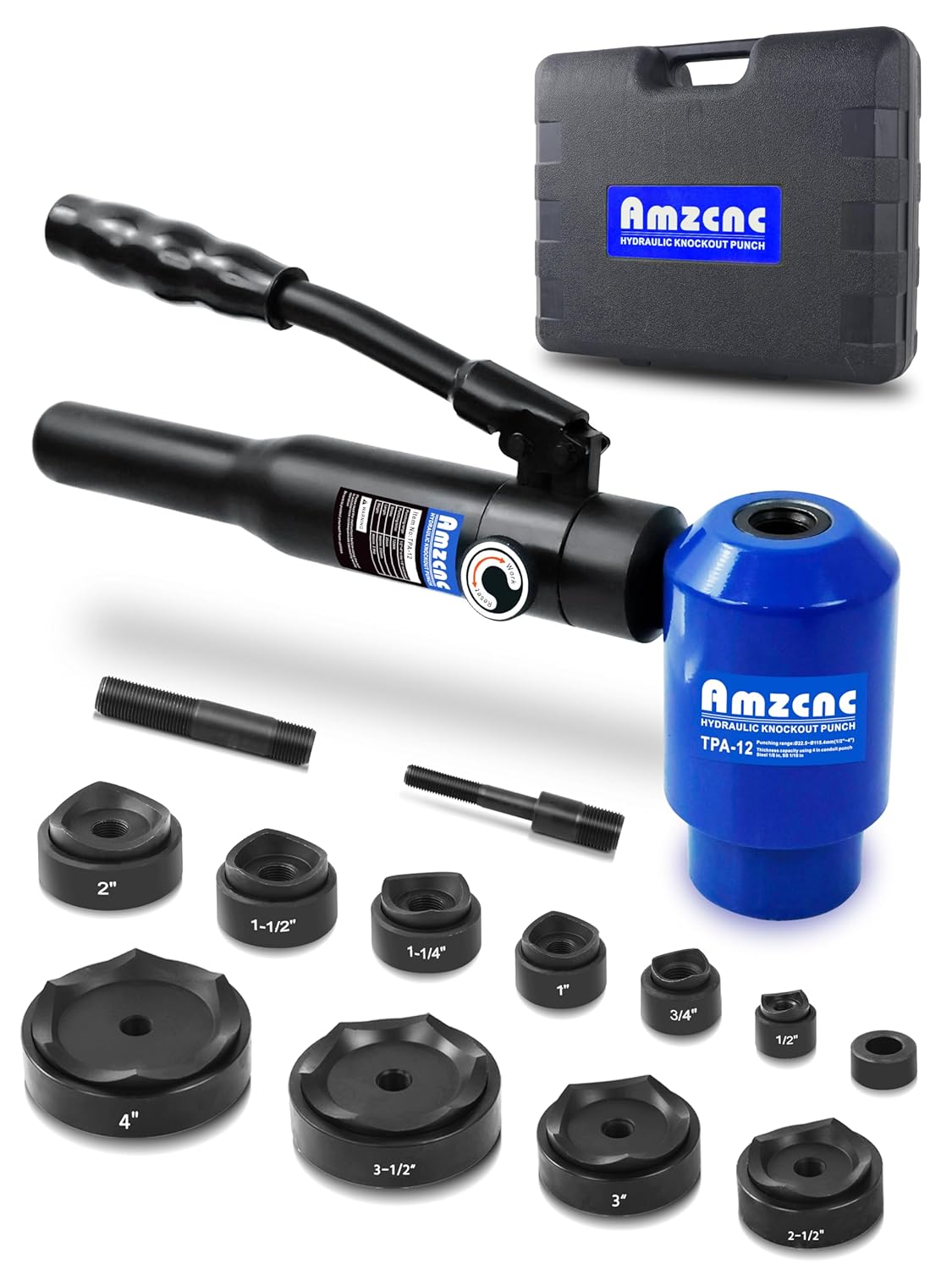 AMZCNC Hydraulic Knockout Punch Electrical Conduit Hole Cutter Set KO Tool (12T(1/2"-4"))