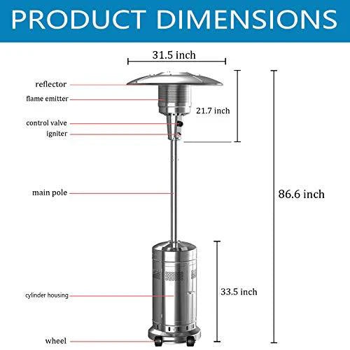 2 Pack 48000 BTU Umbrella Patio Propane Heater, Stainless Steel Standing w/Wheels, Silver