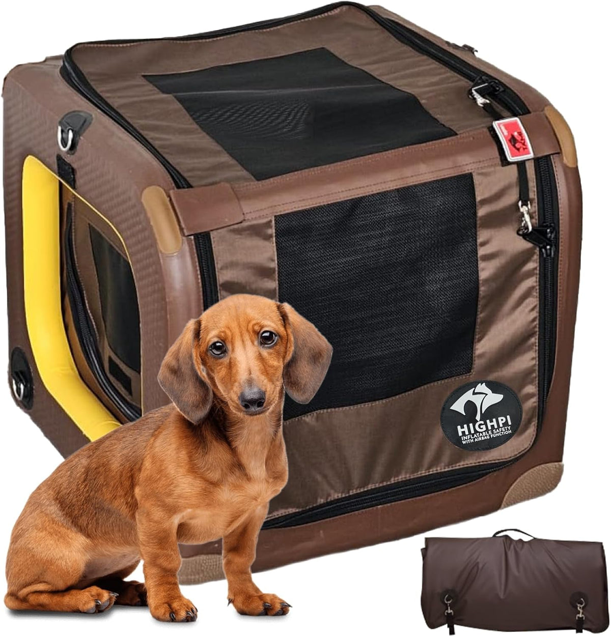 Collapsible Inflatable Dog Car Crate, Portable Travel Seat for Small Dogs (26x23x23)