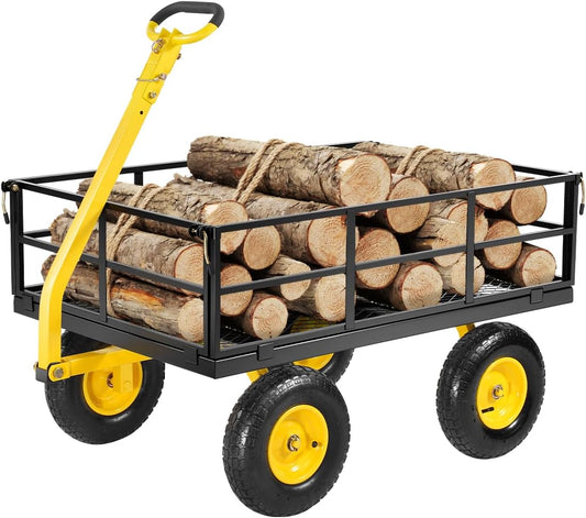 1200LBS Heavy-Duty Steel Garden Cart, 2-in-1 Multi-Function Outdoor Utility Wagon with 13" All-Terrain Tires, Removable Mesh Sides & 180掳 Swivel Handle