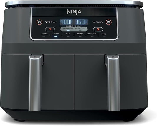 10Gal 6-in-1 Dual-Zone Smart Air Fryer Oven, 2�5Gal Independent Baskets, Smart Cooking Thermometer, Sync Cook, Air Fry/Bake/Roast/Dehydrate/Heat/Reheat, Gray