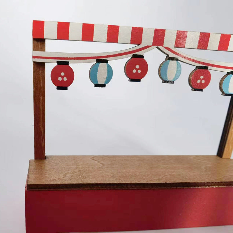 Mini wooden cat ice cream cart decoration