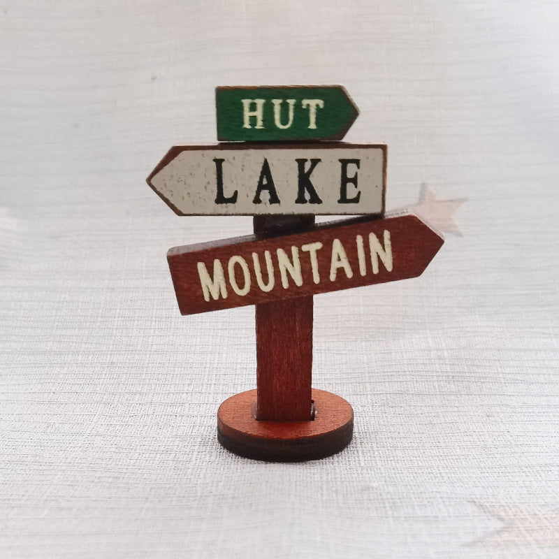 Wooden Garden Road Sign Miniature Decoration
