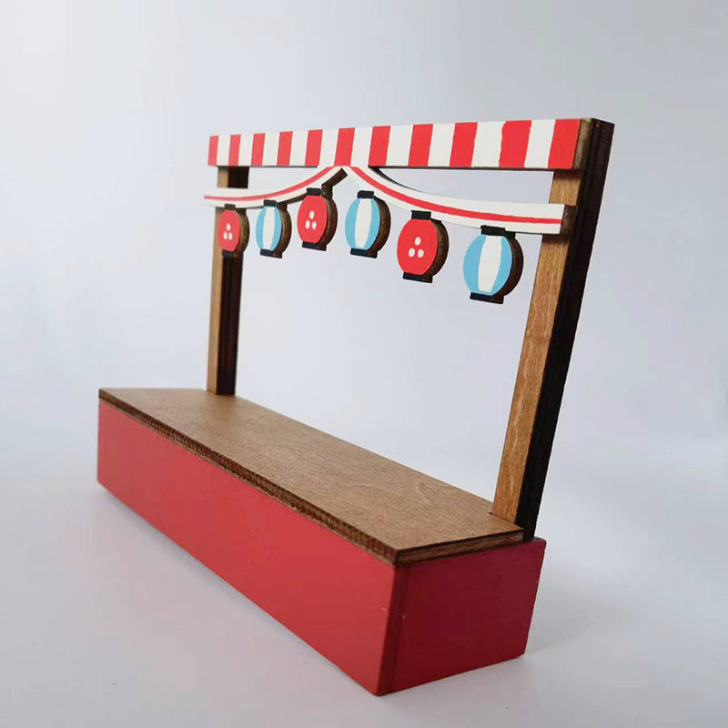 Mini wooden cat ice cream cart decoration