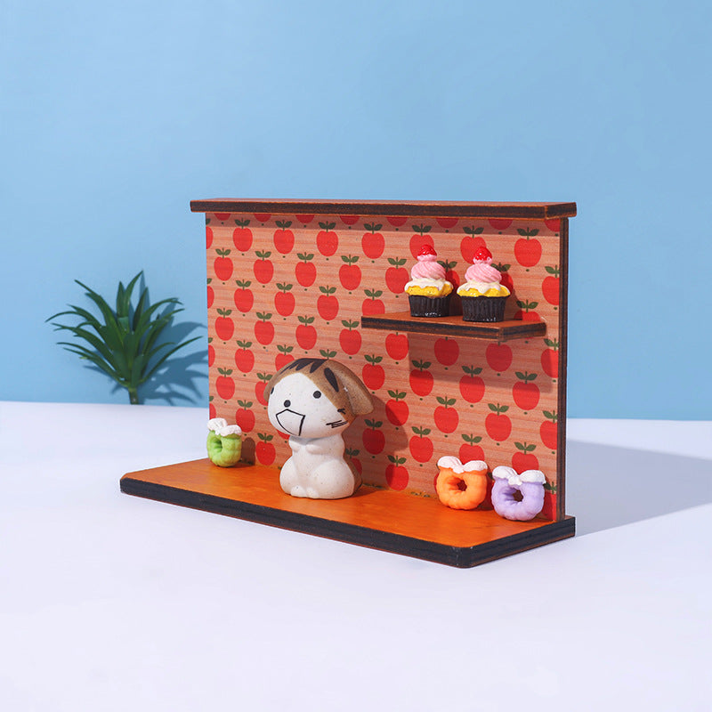 Mini wooden apple display stand and backdrop