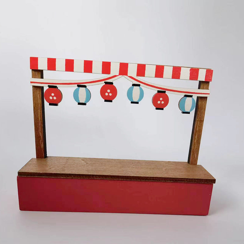 Mini wooden cat ice cream cart decoration