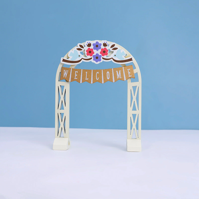 Wooden Garden Courtyard Arch Miniature Decoration