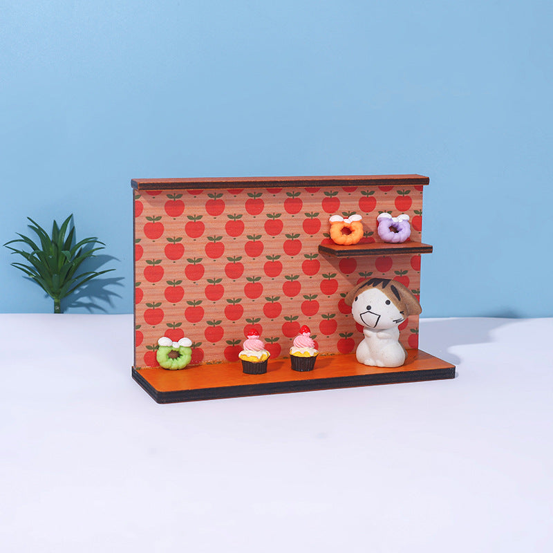Mini wooden apple display stand and backdrop