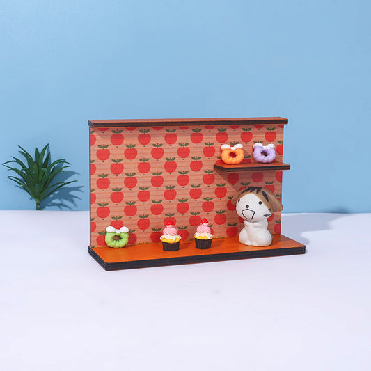 Mini wooden apple display stand and backdrop