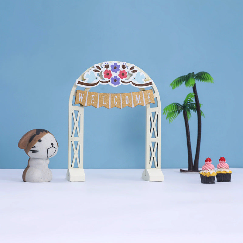 Wooden Garden Courtyard Arch Miniature Decoration
