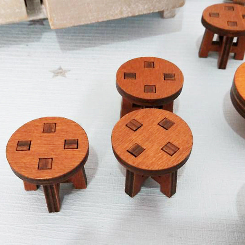 Mini wooden round stool decorative ornament