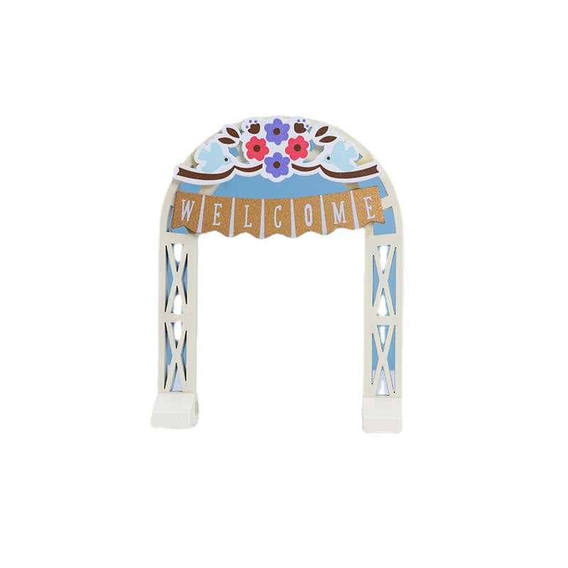 Wooden Garden Courtyard Arch Miniature Decoration