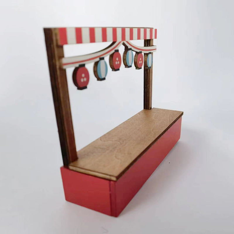 Mini wooden cat ice cream cart decoration