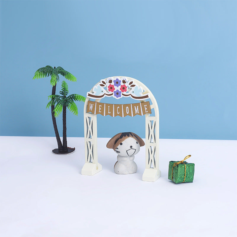 Wooden Garden Courtyard Arch Miniature Decoration