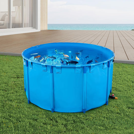 818 Gallon Foldable PVC Koi Fish Tank, Round Aquaculture Pond with Drain Valve (Blue)